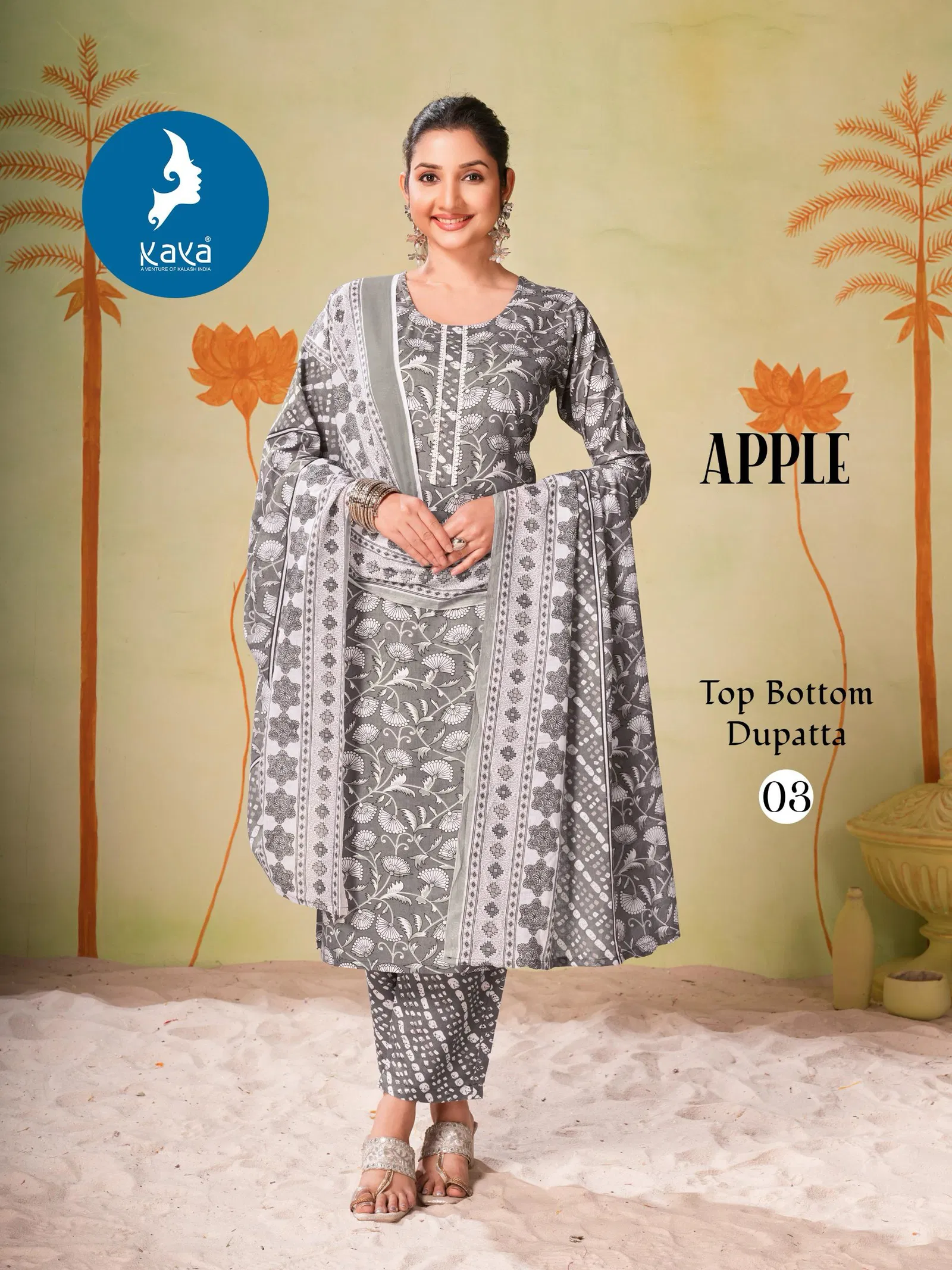 Apple By Kaya Rayon Printed Kurti With Bottom Dupatta Exporters In India